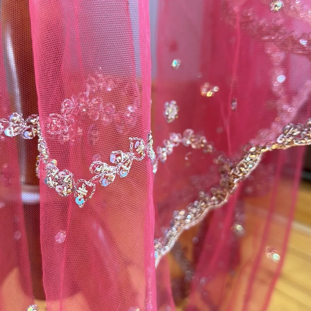 Golden Zardozi Pink Net Wrap - Picture 6 of 12
